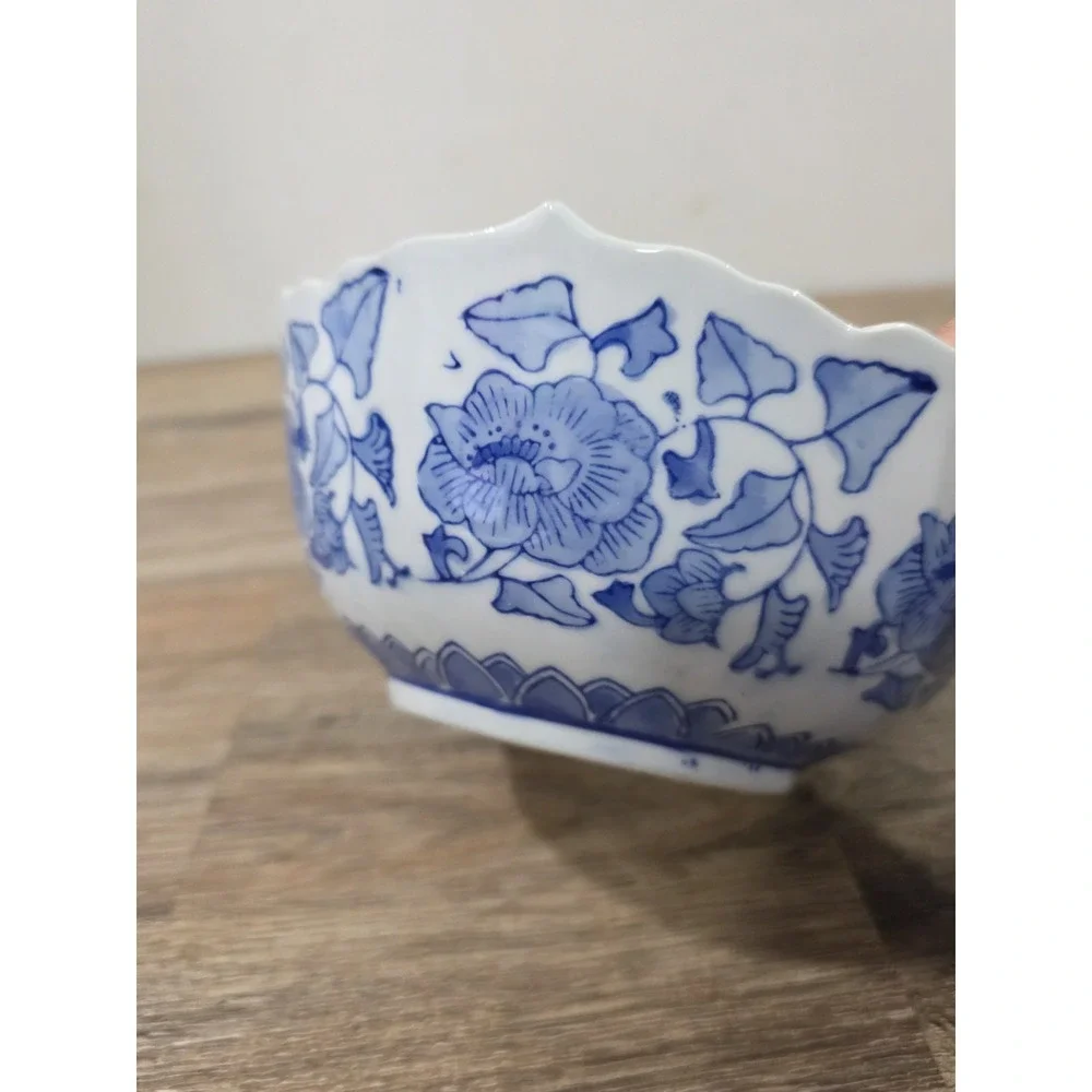 Vtg Chinese Blue And White Hexagon Serving Bowl Canton Collection Twos Company